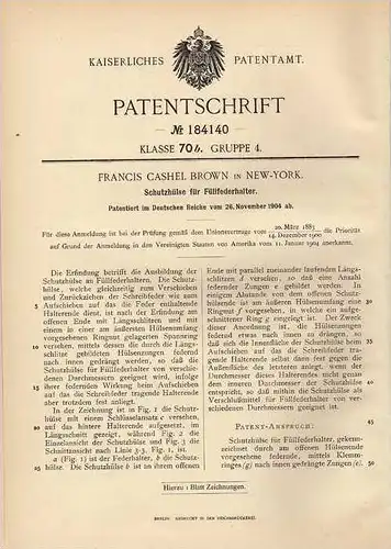 Original Patentschrift - Federhalter , 1904 , F. Brown in New York , Faber , Pelikan !!!