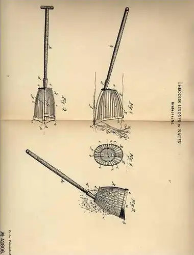 Original Patentschrift - T. Lindner in Nauen , 1887 , Schaufel für Grab , Bestatter , Beerdigung , Beisetzung !!!