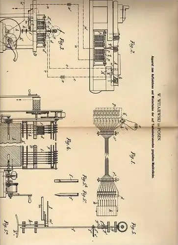 Original Patentschrift - W. Witajewski in Posen , 1887 , Apparat zum Aufzeichnen von Musik vom Klavier , Orgel !!!