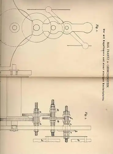Original Patentschrift - M. Frantz in Giebichenstein b. Halle a.S. , 1900 , Uhr mit Kugellager , Uhrmacher !!!