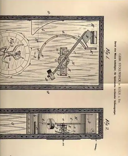 Original Patentschrift - Gebr. Stollwerck in Köln a. Rh, 1894, Automat für Schokolade mit Münzeinwurf und Schwunganzeige