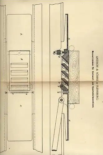 Original Patentschrift - Anthon & Söhne in Flensburg , 1887 , Holzwoll- und Spannhobelmaschine !!!