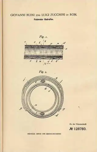 Original Patentschrift - G.Ruini in Rom , 1900 , Federnder Reifen , Radreifen , Rad !!!