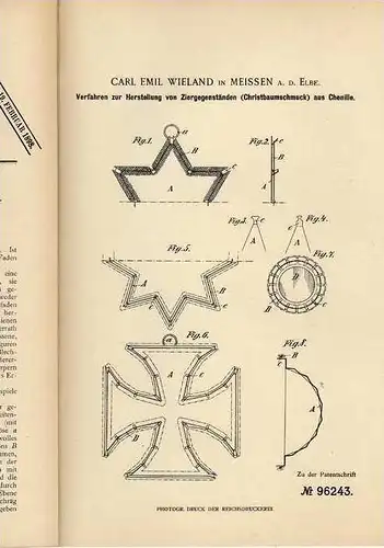 Original Patentschrift - Eisernes Kreuz , Patriotika , Christbaumschmuck , 1897 , C. Wieland in Meissen a.d. Elbe !!!