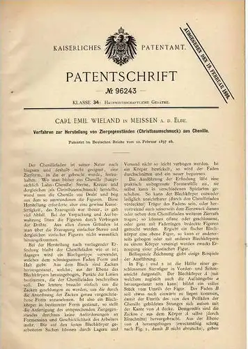 Original Patentschrift - Eisernes Kreuz , Patriotika , Christbaumschmuck , 1897 , C. Wieland in Meissen a.d. Elbe !!!