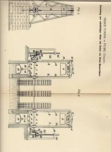 Original Patentschrift - F. Turina in Fiume / Rijeka , 1900, Wasserrad , Wassermühle , Mühle !!!