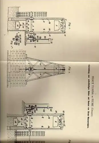 Original Patentschrift - F. Turina in Fiume / Rijeka , 1900, Wasserrad , Wassermühle , Mühle !!!