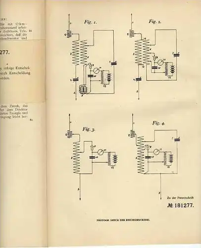 Original Patentschrift -  Drahtlose Telegraphie GmbH in Berlin , 1906 , Telegraphie Schaltung , Telephon , telegraphy !!