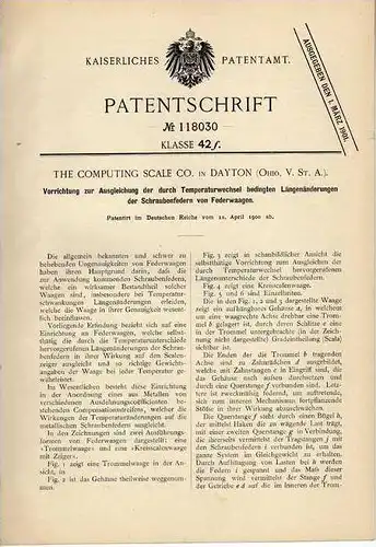 Original Patentschrift - Federwaage , Waage , 1900 , The Computing Co. in Dayton , Ohio , USA !!!