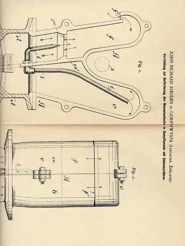 Original Patentschrift - J. Rhodes in Gorphwysfa , Lancaster , 1900 , Dampfkessel mit Gallowayröhren  !!!