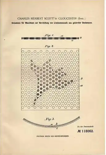 Original Patentschrift -  Linoleum Machine , 1899 ,C. Scott in Gloucester , England !!!