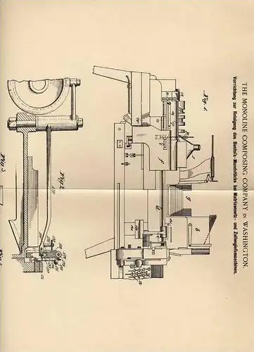 Original Patentschrift - The Monoline Comp. in Washington , 1897 , Setzmaschine , Setzerei , Druckerei !!!