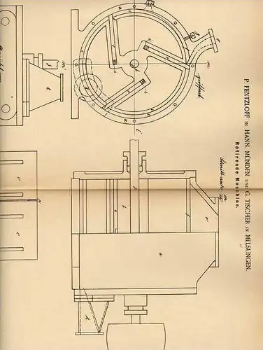 Original Patentschrift - G. Tischer in Hann. Münden und Melsungen , 1886 , Rotierende Maschine , Dampfmaschine !!!