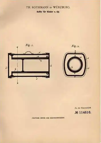 Original Patentschrift - Koffer für Kleider , 1899 ,Th. Rothmann in Würzburg !!!