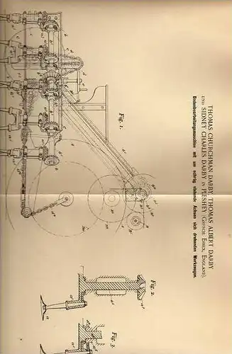 Original Patentschrift - Bodenbearbeitungsmaschine , Landwirtschaft , Agrar 1899 , Darby in Pleshey , Essex , England !!