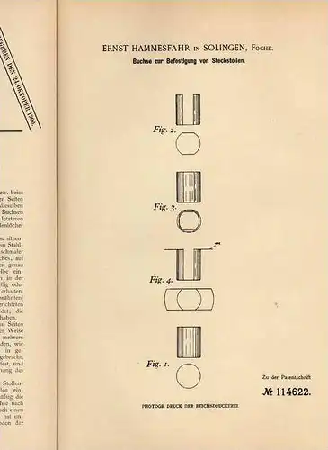 Original Patentschrift - E. Hammesfahr in Solingen , Foche , 1899 , Hufeisen , Pferd, Pferde , Kutsche !!!