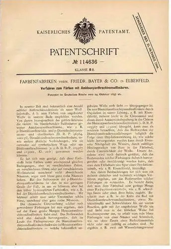 Original Patentschrift - Farbenfabrik , F. Bayer & Co in Elberfeld , 1897 , Färben mit Säuren , Chemie , Wuppertal !!!
