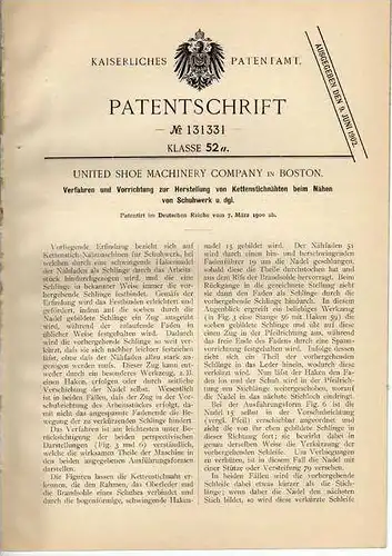 Original Patentschrift - Maschine zum Nähen von Schuhen , 1900 , Schuster , Shoe Machinery Co. in Boston !!!