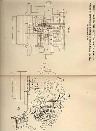 Original Patentschrift - Maschine zum Nähen von Schuhen , 1900 , Schuster , Shoe Machinery Co. in Boston !!!