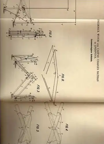 Original Patentschrift - F.Wood und C. Nathan in Liverpool , 1900, zusammenlegbares Bett !!!