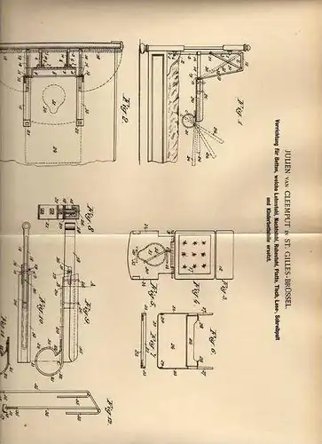 Original Patentschrift - J.van Cleemput in St. Gilles - Brüssel , 1900 ,  Bett- und Tisch Vorrichtung !!!