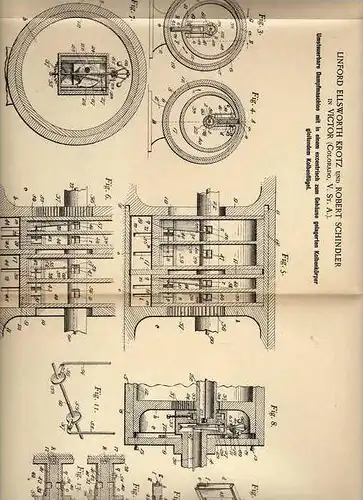 Original Patentschrift -  Krotz & Schindler in Victor , Colorado - USA , Dampfmaschine , 1901 !!!