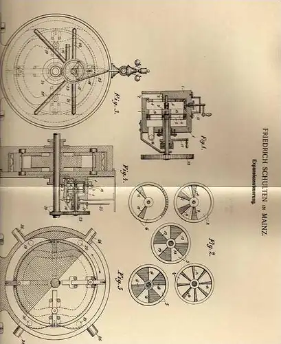 Original Patentschrift -  F. Schulten in Mainz , Expansionssteuerung , 1900 , Dampfmaschine , Motor !!!