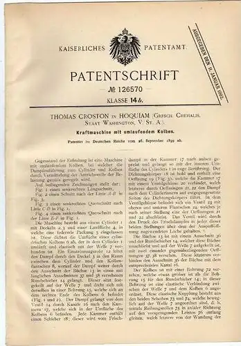 Original Patentschrift -  Th. Croston in Hoquiam , Washington , 1899 , Kraftmaschine , Motor !!!
