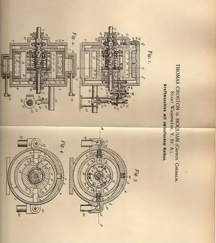 Original Patentschrift -  Th. Croston in Hoquiam , Washington , 1899 , Kraftmaschine , Motor !!!