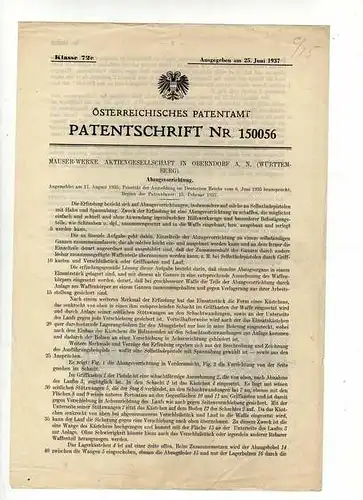 Original Patentschrift - Mauser Werke / Oberndorf 1937 , Pistole , Abzugsvorrichtung