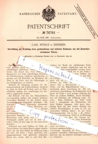 original Patent - Carl Möhle in Dresden , 1893 , Schlosserei !!!