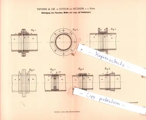 original Patent - Thyssen & Cie in Styrum bei Mühlheim a. d. Ruhr , 1893 , Maschinenelemente !!!