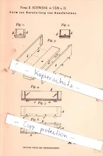 Original Patent - Firma E. Schwenk in Ulm a. D. , 1901 , Form zur Herstellung von Kunststeinen !!!