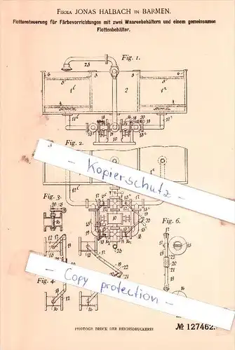 Original Patent - Firma Jonas Halbach in Barmen b. Wuppertal , 1900 , Flottensteuerung !!!