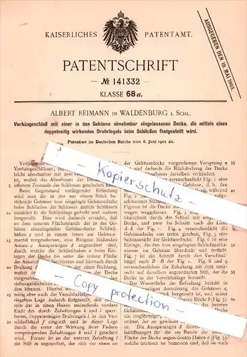 Original Patent - Albert Reimann in Waldenburg / Walbrzych i. Schlesien , 1902 ,  Vorhängeschloß  !!!