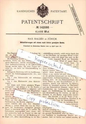 Original Patent - Max Halder in Zürich , 1902 , Wagen für Müllabfuhr , Müllentsorgung , Abfall !!!