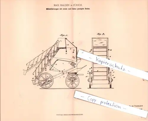 Original Patent - Max Halder in Zürich , 1902 , Wagen für Müllabfuhr , Müllentsorgung , Abfall !!!