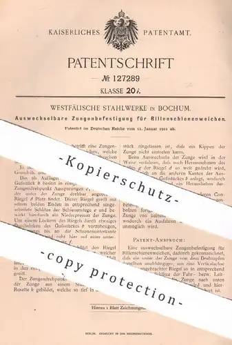 original Patent - Westfälische Stahlwerke , Bochum , 1901 , Befestigung für Rillenschienenweichen | Eisenbahn - Schienen