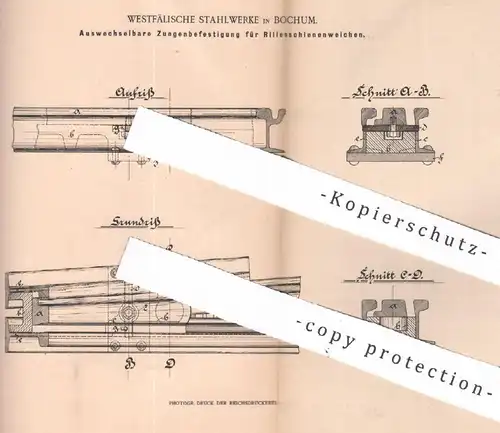 original Patent - Westfälische Stahlwerke , Bochum , 1901 , Befestigung für Rillenschienenweichen | Eisenbahn - Schienen