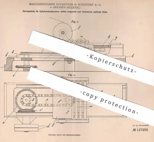 original Patent - Maschinenfabrik Rockstroh & Schneider AG Dresden / Heidenau , 1900 , Karrenantrieb für Schnellpresse