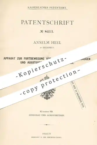 original Patent - Anselm Heel , Bielefeld , 1879 , Fortbewegung der Schiffe durch Ansaugen & Ausstoßen einer Wassersäule