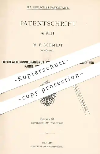 original Patent - M. F. Schmidt , Görlitz , 1879 , Fortbewegung von Reitwagen , Kutsche , Eisenbahndräsine , Dräsine !!