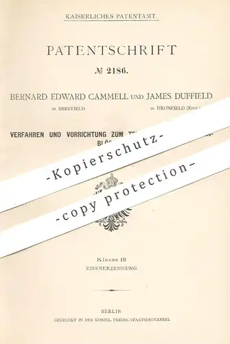 original Patent - Bernard Edward Cammell in Sheffield , James Duffield in Dronfield , England | Tempern von Flusseisen