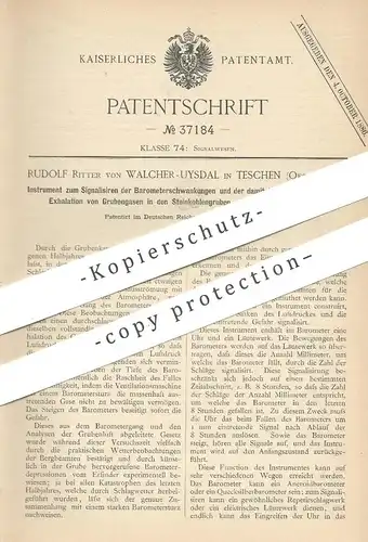 original Patent - Rudolf Ritter von Wlcher Uysdal , Teschen , Österreich , 1885 , Signalbarometer für Steinkohle Gruben