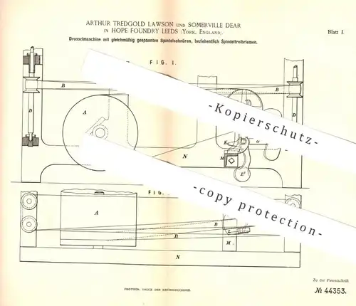 original Patent - Arthur Tredgold Lawson , Somerville Dear , Hope Foundry Leeds , York England , 1887 , Drosselmaschine