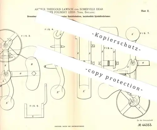 original Patent - Arthur Tredgold Lawson , Somerville Dear , Hope Foundry Leeds , York England , 1887 , Drosselmaschine