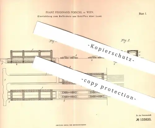 original Patent - Franz Ferdinand Poeschl , Wien , Österreich , 1900 , Beförderung von Schiff über Land | Schiffe !!