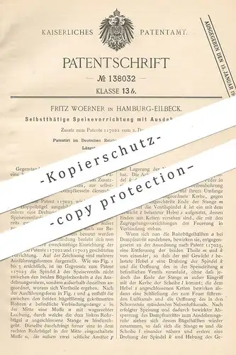 original Patent - Fritz Woerner , Hamburg / Eilbeck , 1901 , Speisevorrichtung m. Ausdehnungsrohr | Dampfkessel , Kessel