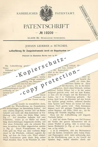 original Patent - Johann Lederer , München , 1881 , Luftzuführung für Zungeninstrument | Musikinstrument , Musik !!!