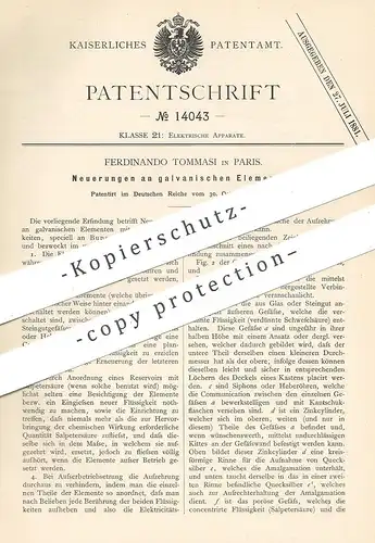 original Patent - Ferdinando Tommasi , Paris , Frankreich , 1879 , galvanische Elemente | Batterie , Strom | Bunsen !!!